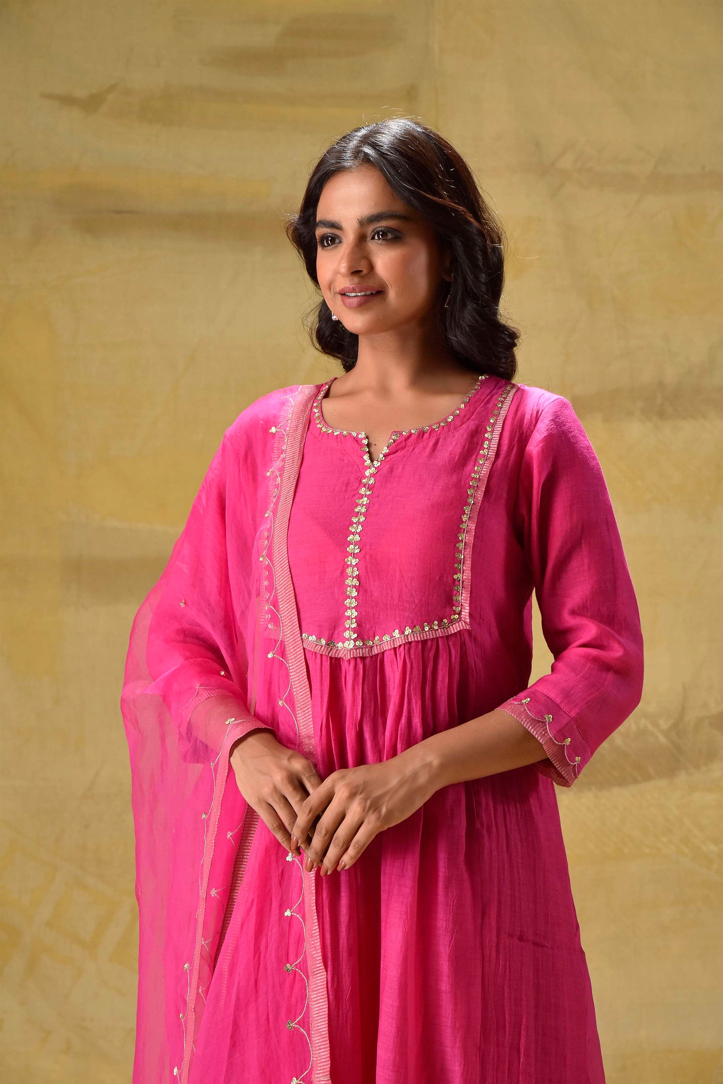 Hot Pink Suit with Tissue Zari Pants