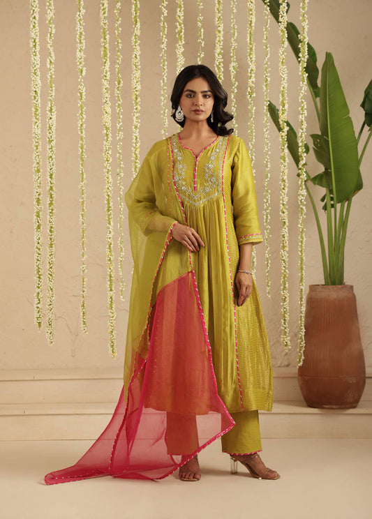 Mehendi Green Suit Set with Tissue Kali