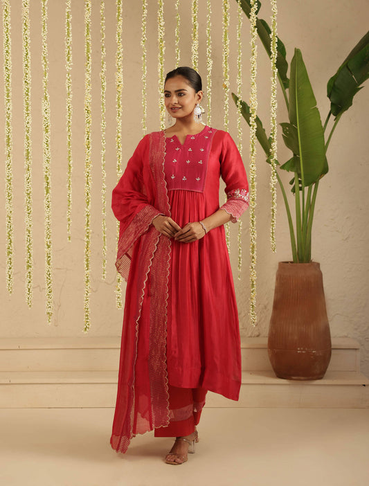 Red/ Rani Gota Patti Suit Set