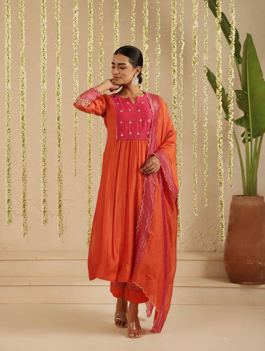Orange / Rani Gota Patti Suit Set