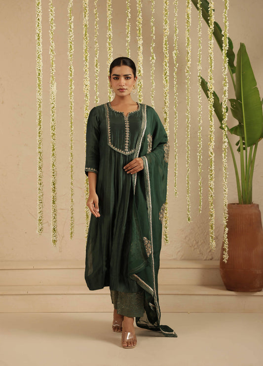 Bottle Green Sequence Suit Set