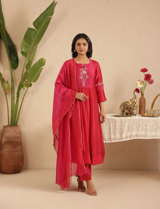 Red Cut dana suit set with Rani Dupatta
