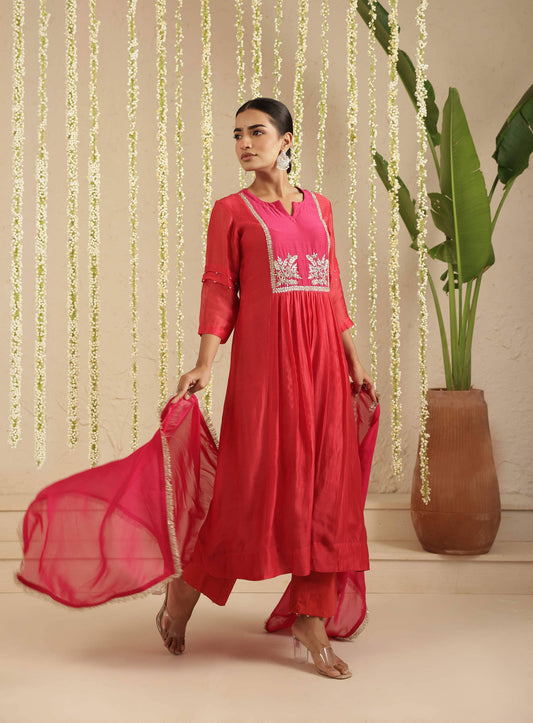 Red and Rani Double Boota Suit Set