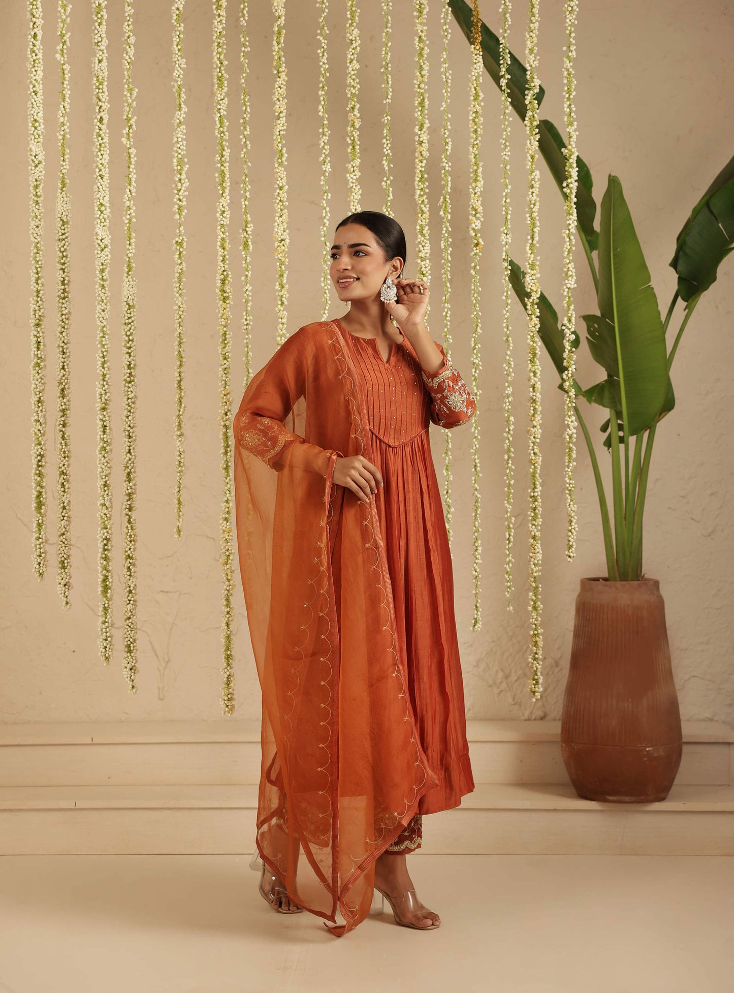 Rust Top and Bottom Hand Embroidered Set