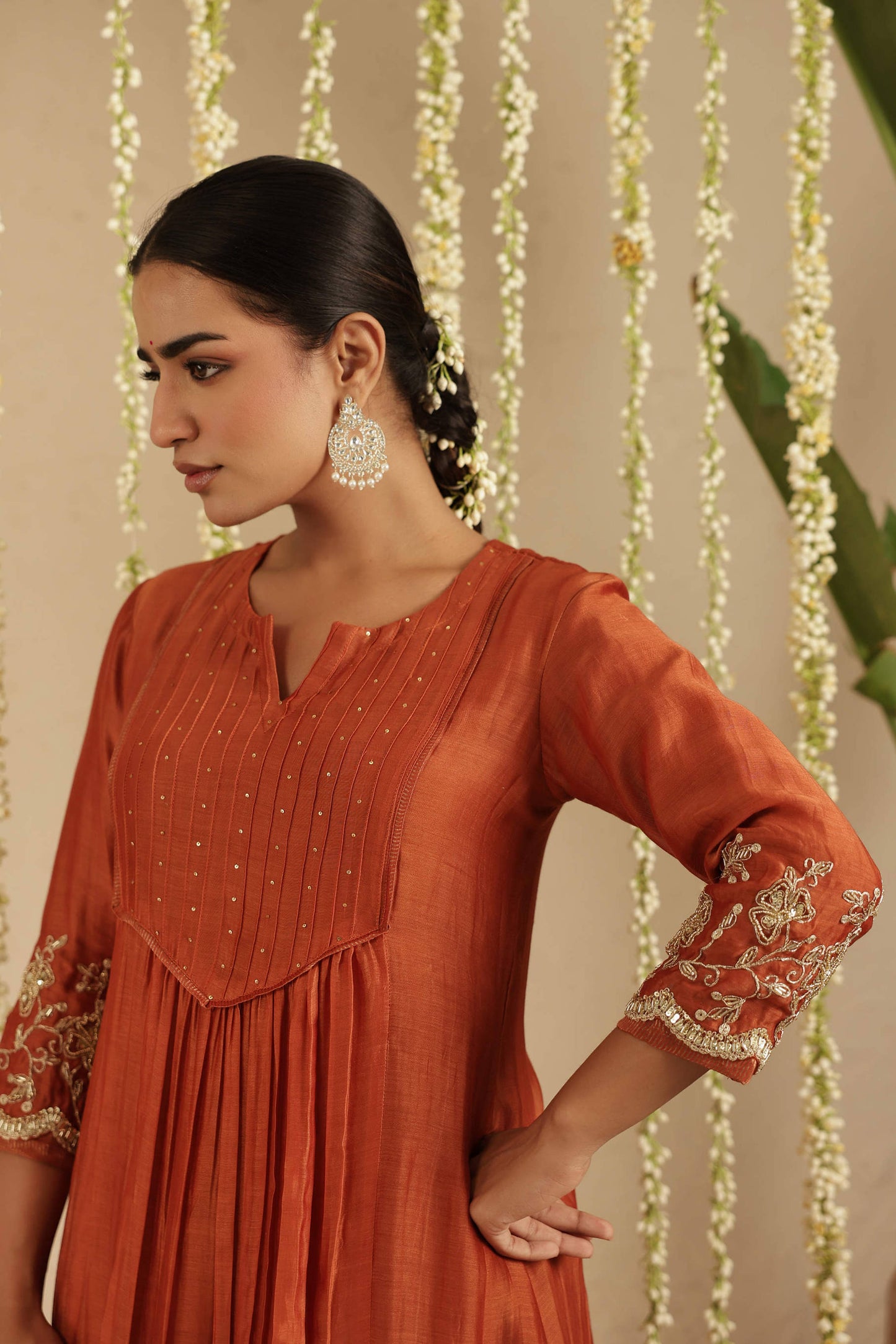Rust Top and Bottom Hand Embroidered Set