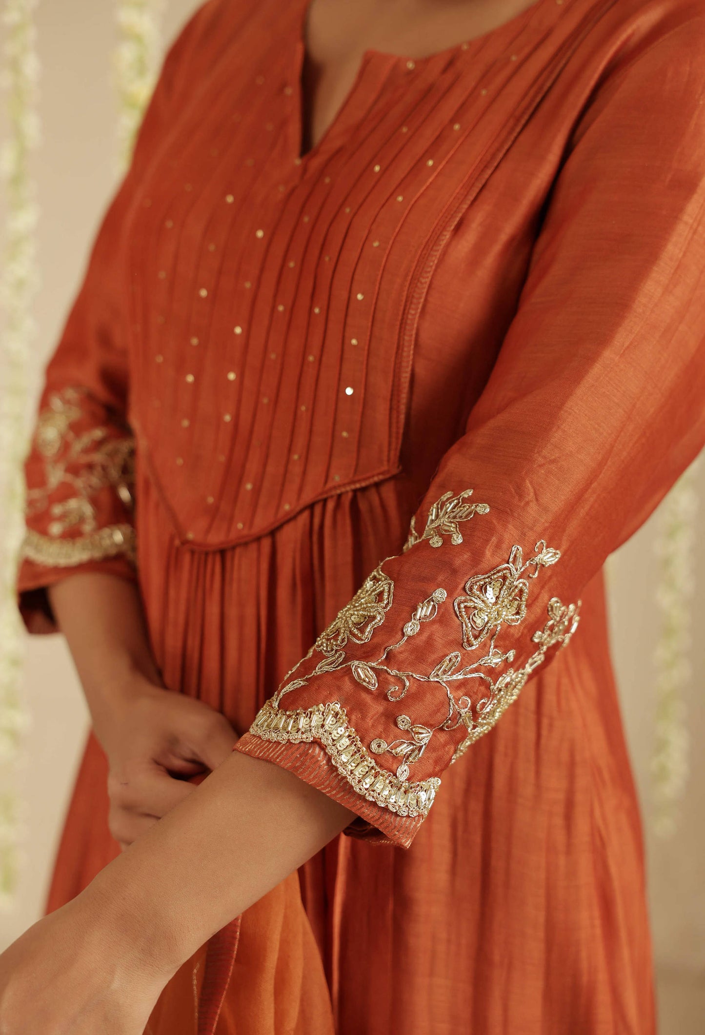 Rust Top and Bottom Hand Embroidered Set