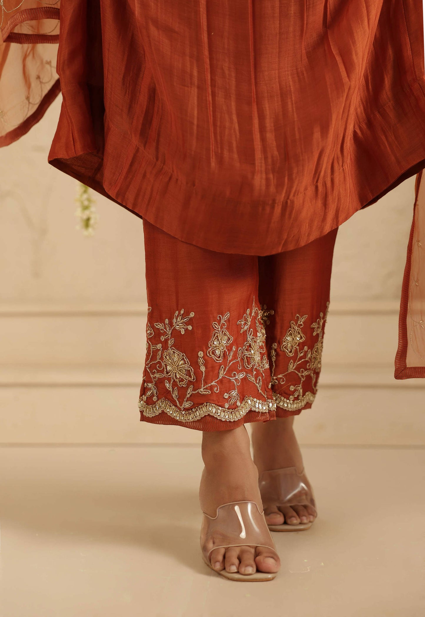 Rust Top and Bottom Hand Embroidered Set