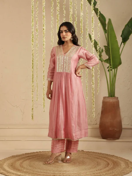 Gulabik Dusty Pink Sequence Work Ethnic Co‑Ord Set for Women