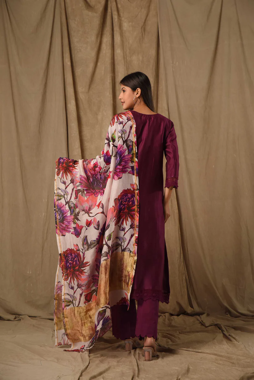 Gulabik Purple Pintucks Suit Set