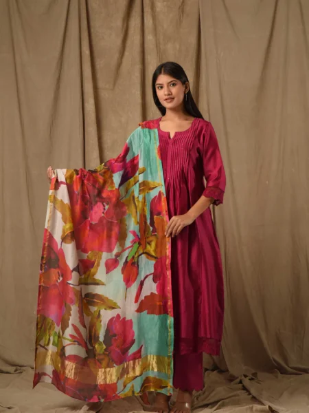 Gulabik Deep Magenta Pintucks Suit Set