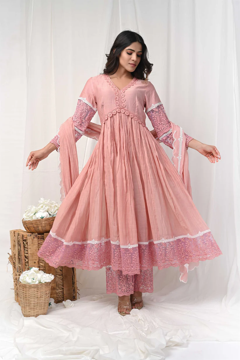 Dusty Peach Lace Anarkali