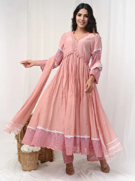 Dusty Peach Lace Anarkali