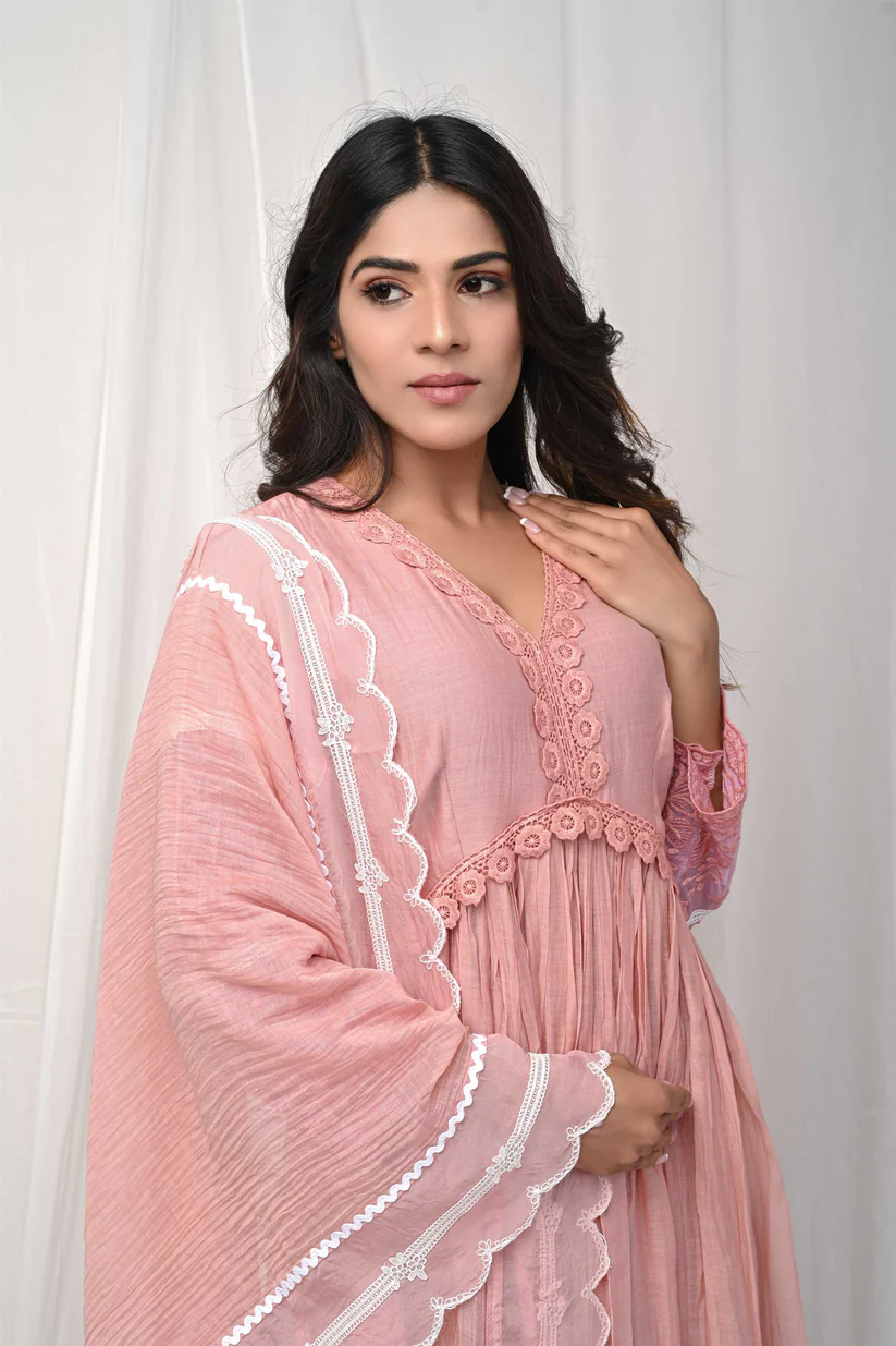 Dusty Peach Lace Anarkali