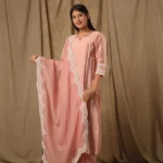 Gulabik Dusty Peach A-Line Suit Set With Scalloped Dupatta