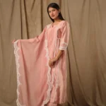 Gulabik Dusty Peach A-Line Suit Set With Scalloped Dupatta