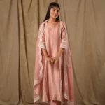Gulabik Dusty Peach A-Line Suit Set With Scalloped Dupatta