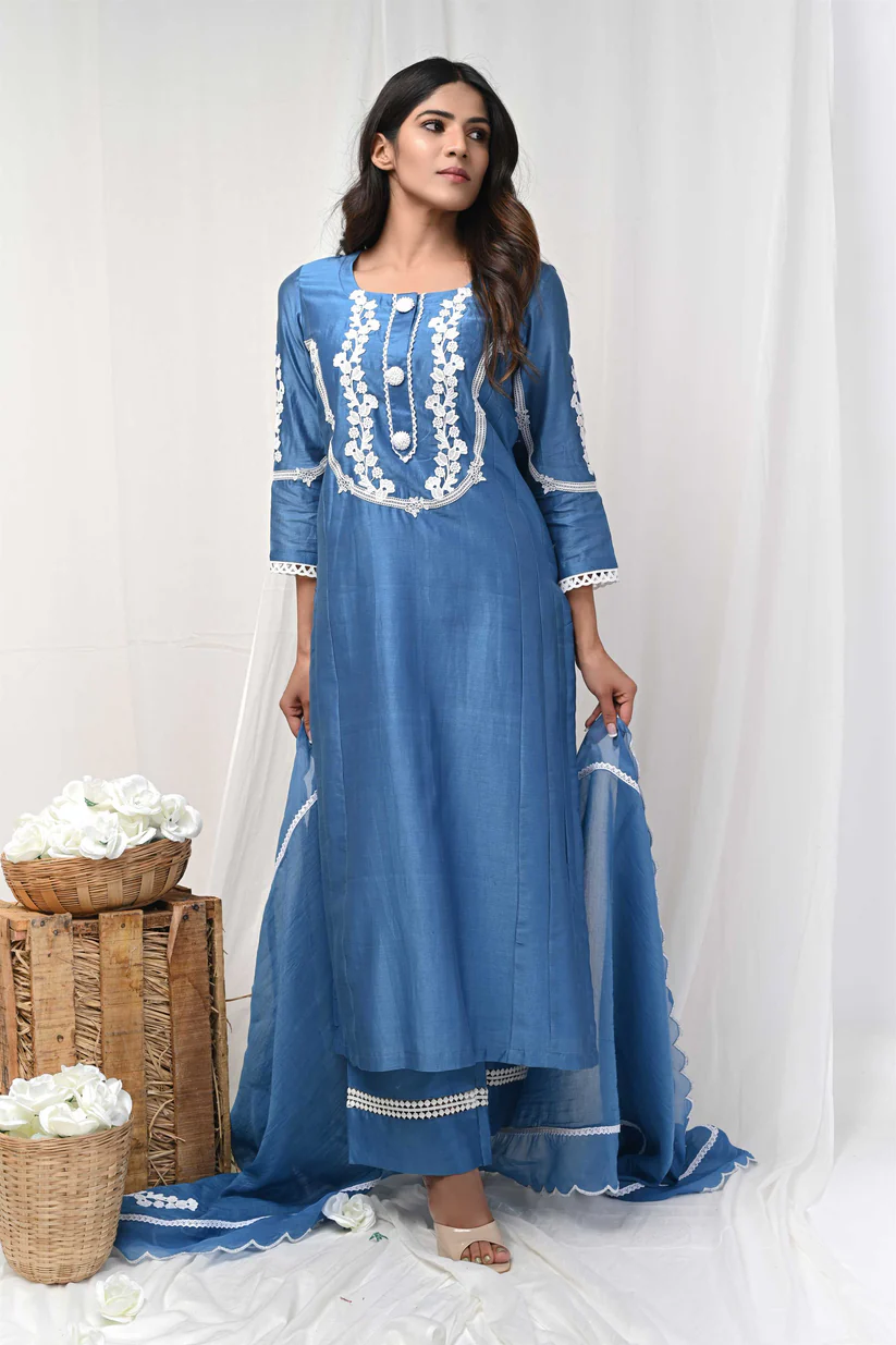 Gulabik Cobalt Blue Back Button Suit Set