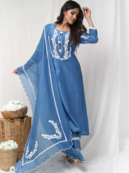 Gulabik Cobalt Blue Back Button Suit Set