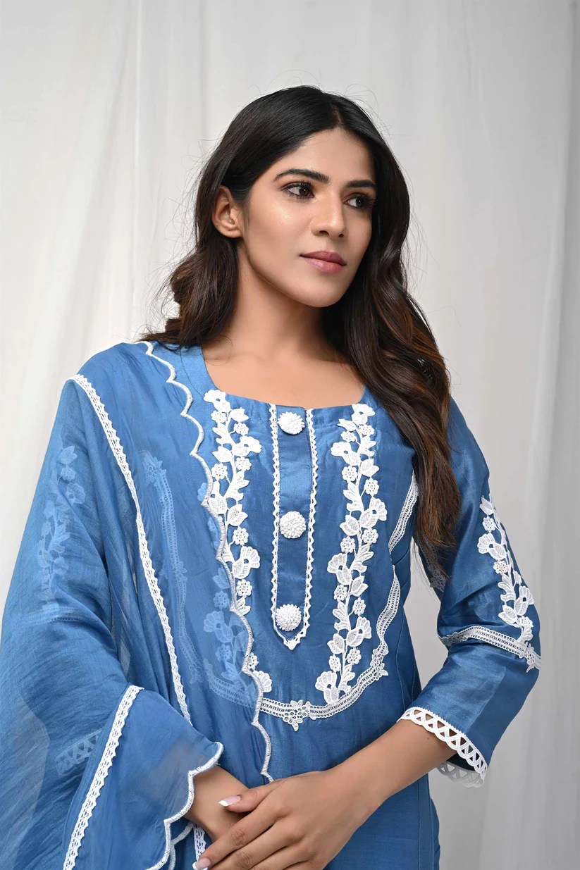 Gulabik Cobalt Blue Back Button Suit Set