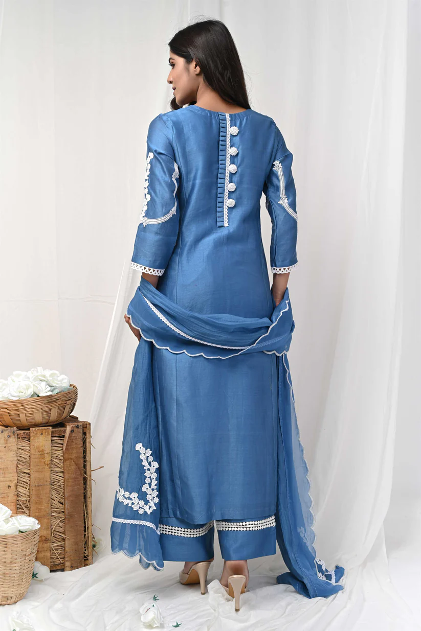 Gulabik Cobalt Blue Back Button Suit Set