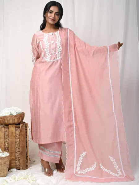 Gulabik Dusty Peach Back Button Suit Set