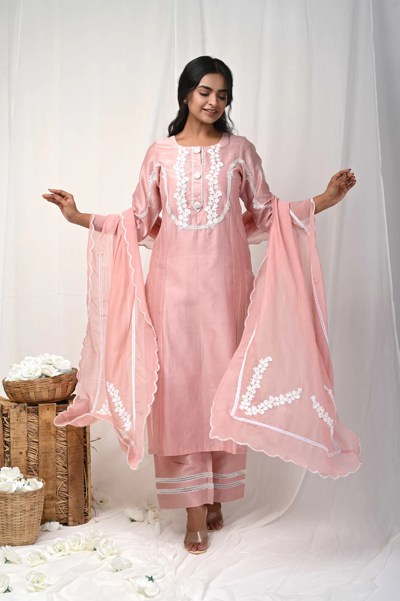 Gulabik Dusty Peach Back Button Suit Set