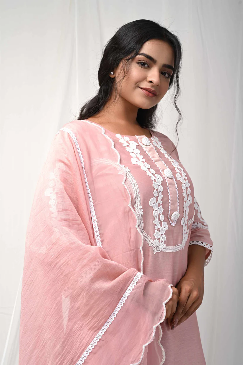 Gulabik Dusty Peach Back Button Suit Set