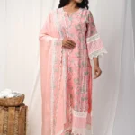 Gulabik Peach Printed Suit Set