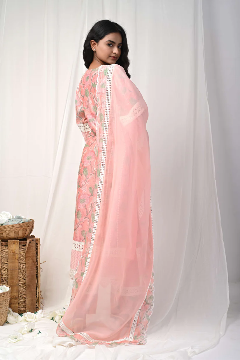 Gulabik Peach Printed Suit Set