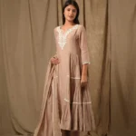 Beige Side Tier Anarkali