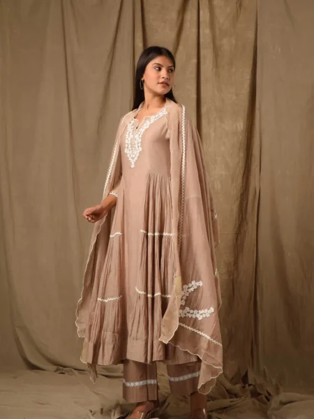 Beige Side Tier Anarkali
