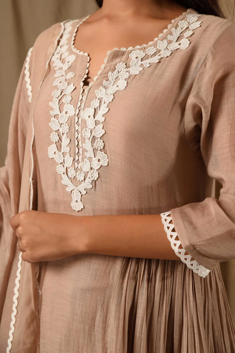 Beige Side Tier Anarkali