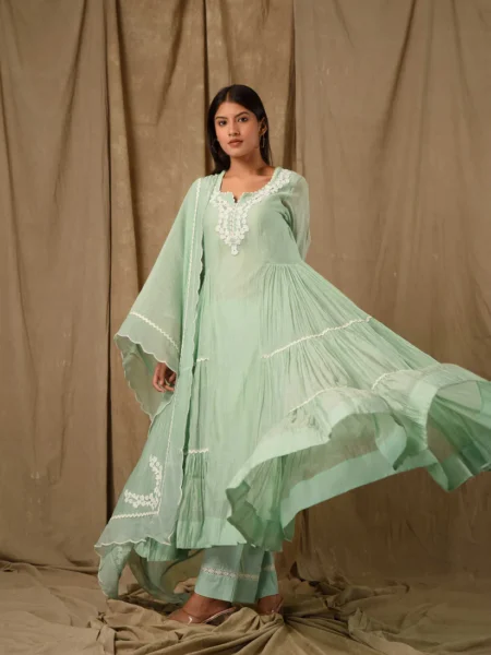Dusty Green Side Tier Anarkali