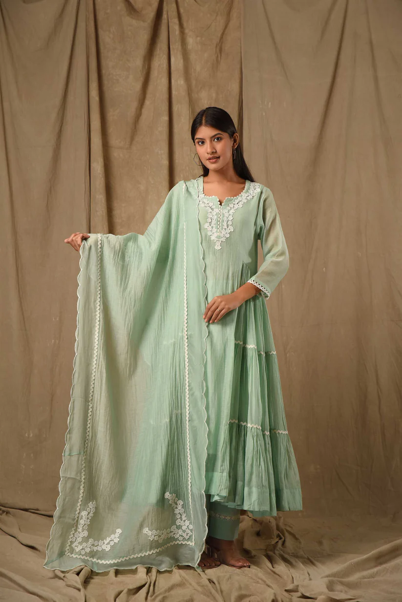 Dusty Green Side Tier Anarkali