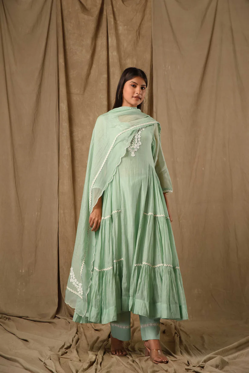 Dusty Green Side Tier Anarkali
