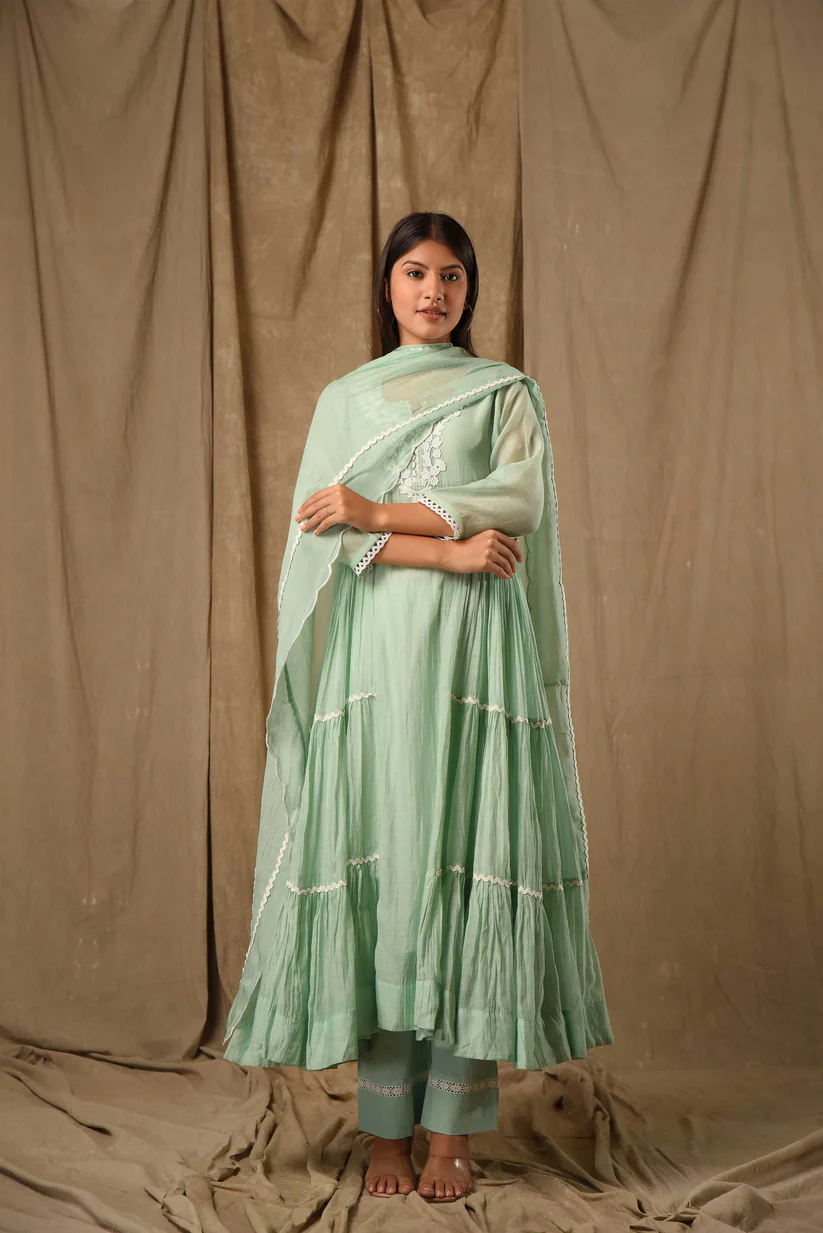 Dusty Green Side Tier Anarkali
