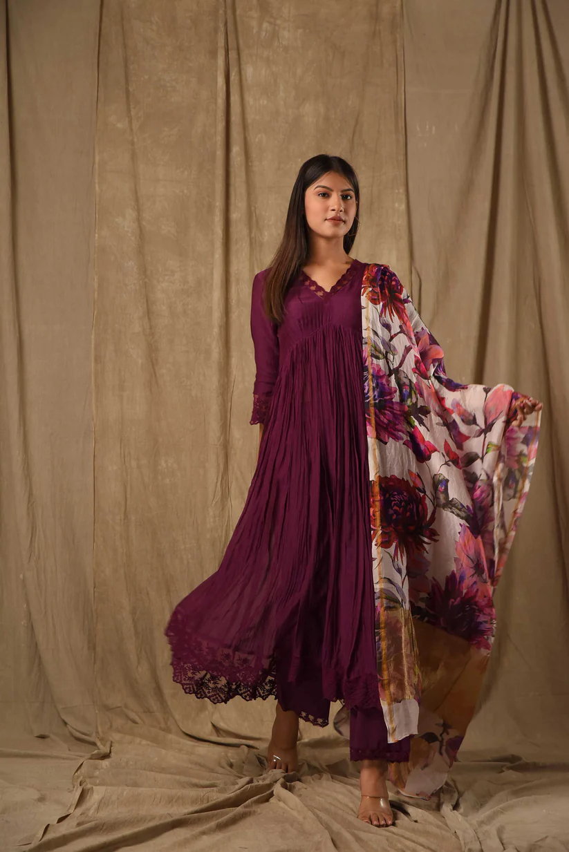 Purple Anarkali With Digitally Printed Dupatta