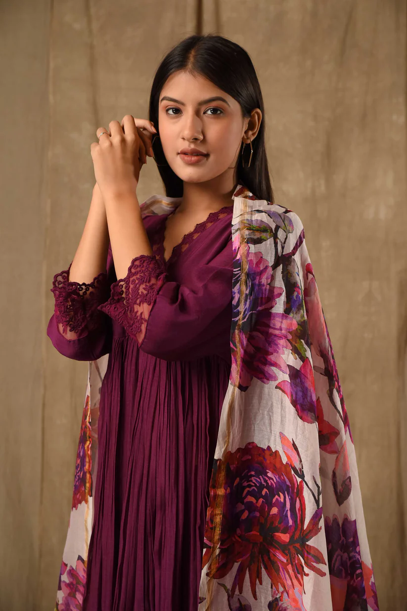Purple Anarkali With Digitally Printed Dupatta