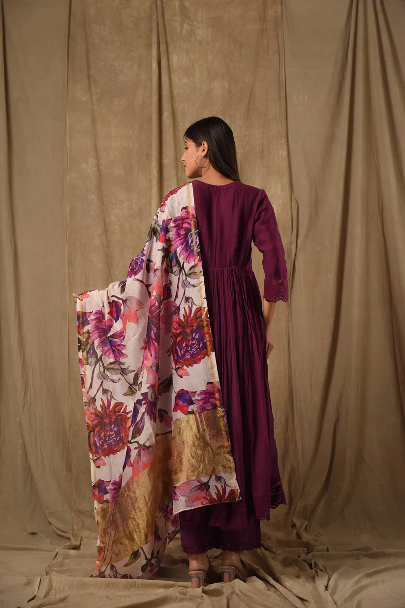 Purple Anarkali With Digitally Printed Dupatta