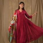 Deep Magenta Anarkali With Digitally Printed Dupatta