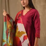 Deep Magenta Anarkali With Digitally Printed Dupatta