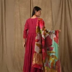 Deep Magenta Anarkali With Digitally Printed Dupatta