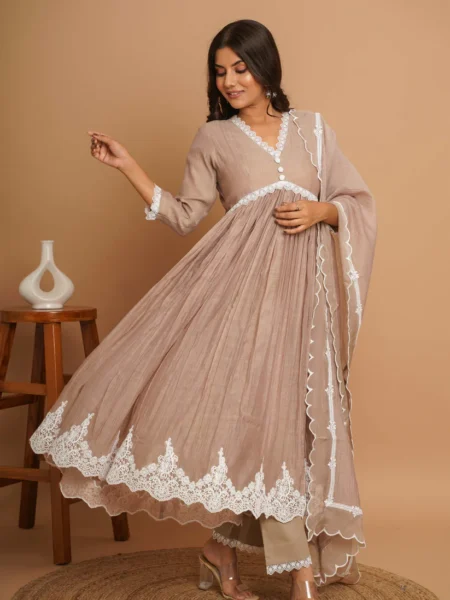 Beige Button Anarkali