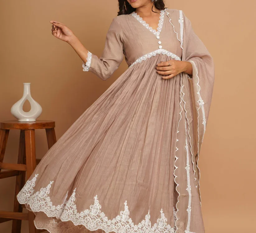 Beige Anarkali Suit Set