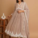 Beige Button Anarkali