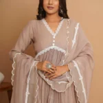 Beige Button Anarkali