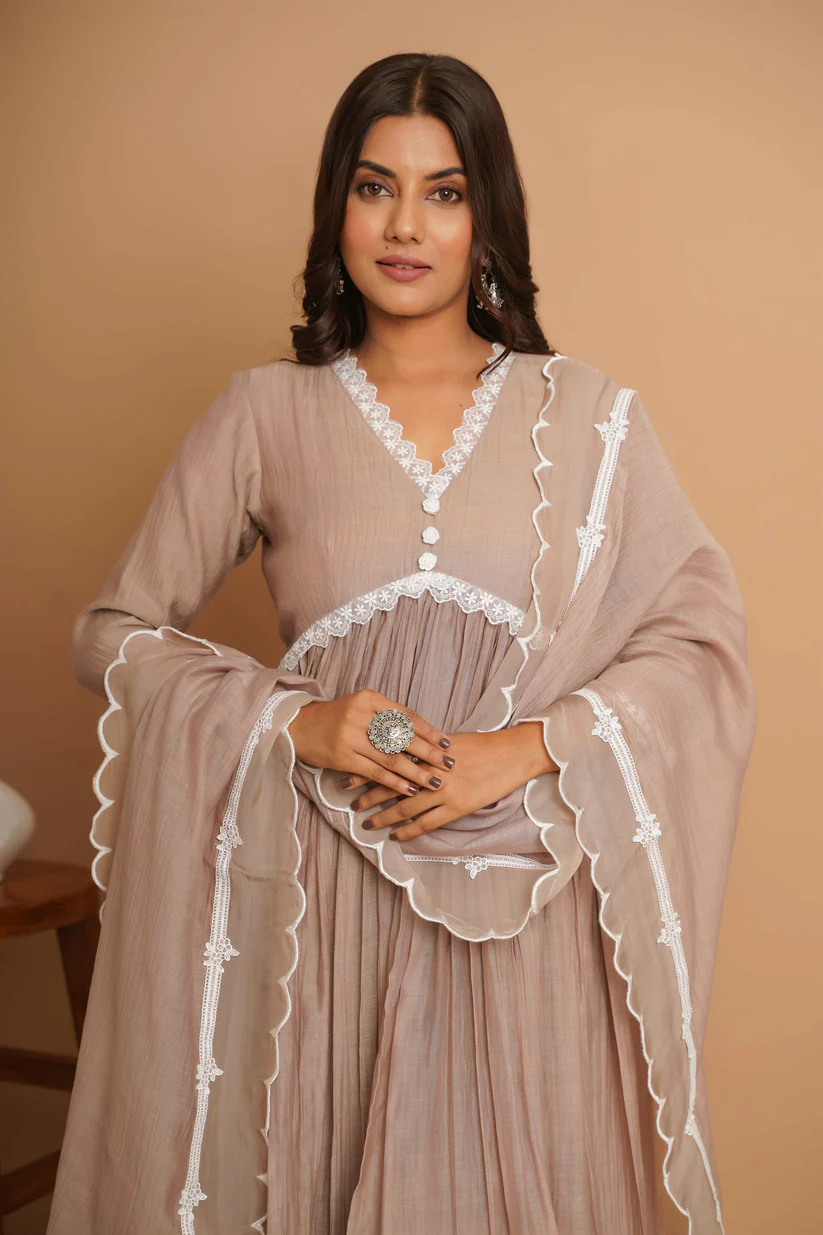 Beige Button Anarkali