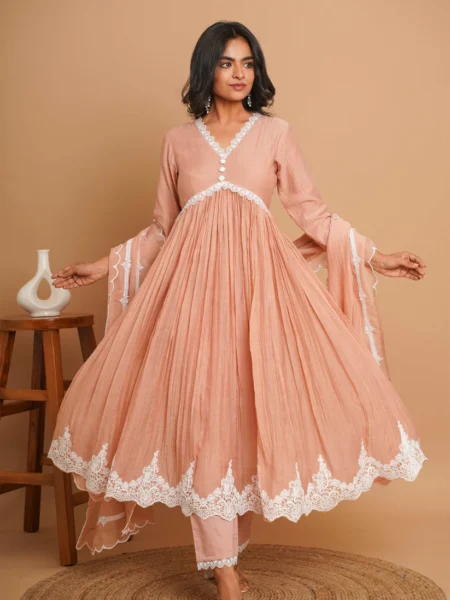 Dusty Peach Button Anarkali
