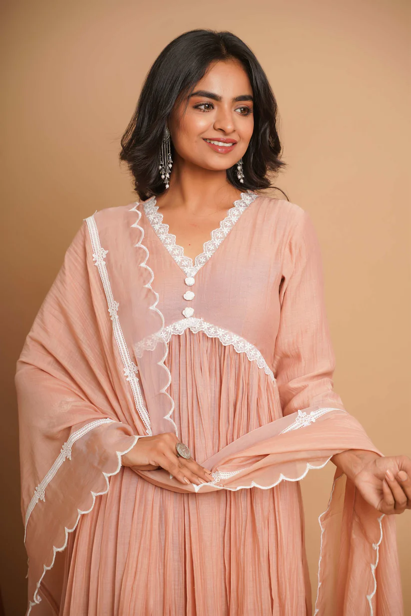 Dusty Peach Button Anarkali