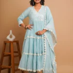 Powder Blue Mirror Work Anarkali